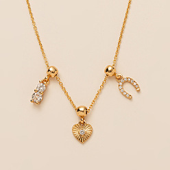 Золотой Подвески в форме сердца и подковы из латуни с прозрачным кубическим цирконием для женщин, золотые, 17.72 дюйм (45 см)