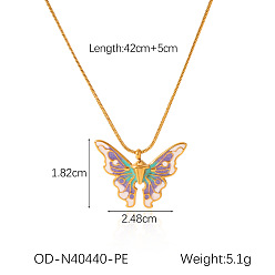 Средний Фиолетовый 304 из нержавеющей стали кулон ожерелья эмали, бабочка, золотые, средне фиолетовый, 16.54 дюйм (42 см)