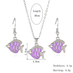 Fish Комплекты из ожерелий и серег с подвесками из эмали, платина, рыба, 28x16 мм и 460 мм