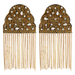 Золотой 2 шт. железные, стеклянные и полиэстеровые эполеты аксессуары для костюмов, золотые, 198x97x10 мм