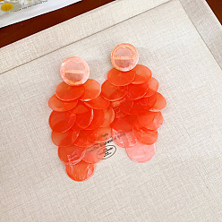 Оранжево-Красный Серьги с болтами, плоско-круглые, с булавками стерлингового серебра, оранжево-красный, 105x55 мм