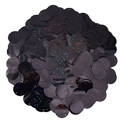 Черный 1600шт. подвески из ПВХ-пластика с пайетками/блестками, Аксессуары для орнаментов, плоско-круглые, чёрные, 20x0.3 мм, отверстие : 1.4 мм