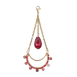 Rhodonite Teardrop Glass Seed & Natural Rhodonite Beads Pendant Decorations, with 304 Stainless Steel Lobster Claw Clasp, 78.5x33x9.5mm