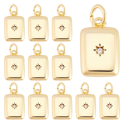 Real 18K Gold Plated 12Pcs Brass Micro Pave Clear Cubic Zirconia Pendants, Rectangle, Real 18K Gold Plated, 14x9.5x3.5mm, Hole: 3.5mm