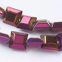 Purple Plated PVD Vacuum Plating Electroplate Non-magnetic Synthetic Hematite Beads Strands, Grade A, Faceted, Square, Purple Plated, 6x6x3mm, Hole: 1mm, about 80pcs/strand, 15.7 inch(40cm)