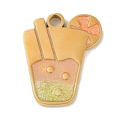 Оранжевый Ионное покрытие (ip) 304 подвески из нержавеющей стали с блестками и эмалью, золотые, напитки очарование, оранжевые, 16x13x1.5 мм, отверстие : 1.8 мм