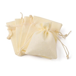 Lemon Chiffon Burlap Packing Pouches Drawstring Bags, Lemon Chiffon, 9x7cm