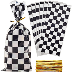 Черный 100 шт. прямоугольные пакеты для печенья из ОПП, конфеты, с проволочными стяжками, шотландка шаблон, чёрные, 275x125x0.2 мм