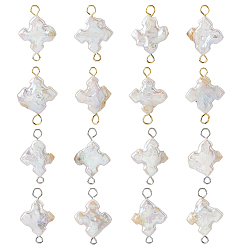 Platinum & Golden 16Pcs 2 Colors Cross Natural Pearl Connector Charms, with 304 Stainless Steel Findings, Platinum & Golden, 231mm, Hole: 2.5mm, 8pcs/color