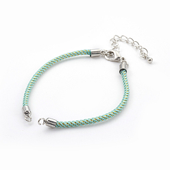 Аквамарин Регулируемый браслет из нейлонового шнура, с латунной фурнитурой , долговечный, Реальная платина, аквамарин, 6-7/8 дюйм (17.5 см), 2~3 мм, отверстие : 1.5 мм