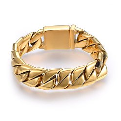 Золотой Ионное покрытие (ip) 304 нержавеющая сталь панцирные цепи браслеты, с коробкой застежками, золотые, 9 дюйм (23 см), 16x6 мм