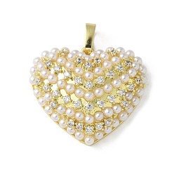 Настоящее золото 18K Латунные микро проложить кубического циркония подвески, сердце прелести, с abs имитационными жемчужными бусинами , стойки покрытие, долговечный, реальный 18 k позолоченный, 22x25x7 мм, отверстие : 5x3 мм