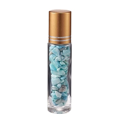 Amazonite Glass Roller Ball Bottles, Essential Oil Refillable Bottle, with Amazonite Chip Beads, for Personal Care, 85x20mm, Beads: 3x11~3x7mm, Capacity: 10ml