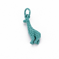 Кадет Синий Подвески из латуни, окрашенные распылением, с целью перехода в кольце, без кадмия, без никеля и без свинца, жирафа, кадетский синий, 17.5x11x4 мм, Перейти кольцо: 5x1 мм, 3 мм внутренним диаметром