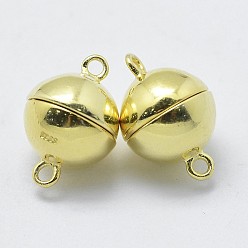 Golden 925 Sterling Silver Magnetic Clasps, with 925 Stamp, Round, Golden, 12x8mm, Hole: 1mm