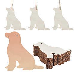 Собака Комплект незаконченных деревянных подвесок большого размера, с джутовым шнуром, собака, 101x95x2 мм, отверстие : 3 мм