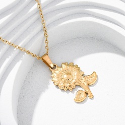 Настоящее золото 18K 304 из нержавеющей стали кулон ожерелья из цветов, ионное покрытие (ip), реальный 18 k позолоченный, 17.87 дюйм (45.4 см)