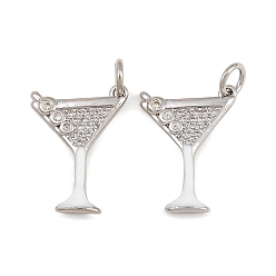 Белый Латунные микропаве прозрачные подвески с фианитом, с эмалью, бокал прелести, без кадмия и без свинца, стойки покрытие, долговечный, платина, белые, 18x13x2 мм, отверстие : 3.5 мм