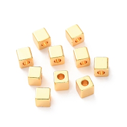 Настоящее золото 24K Латунные бусины, кубические, стойки покрытие, долговечный, без кадмия и без свинца, реальный 24 k позолоченный, 4x4x4 мм, отверстие : 1.8 мм