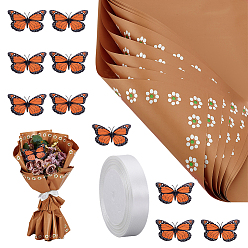 Peru 25Sheets Flower Wrapping Paper, Square, 1Bag PVC Butterfly Wall Sticker, 1Roll Single Face Satin Ribbon, Peru, 570x570x0.1mm, 20 sheets/bag