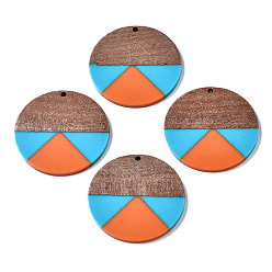 Темно-Оранжевый Подвески из смолы и ореха, плоско-круглые, темно-оранжевый, 38x3 мм, отверстие : 2 мм