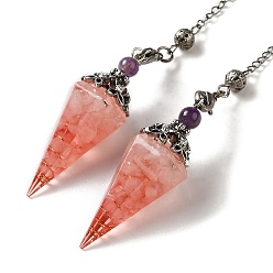 Розовый Кварц Натуральный розовый кварц маятник с большой подвеской, cmолой, кристалл аметиста и кварца, шестиугольный конус, 300 мм, отверстие : 1.5 мм