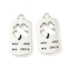 Античное Серебро Сплавочные подвески тибетского стиля, прямоугольник с клевером и словом, без кадмия и без свинца, античное серебро, 25x13x2 мм, отверстие : 2 мм, 380 шт / 1000 г