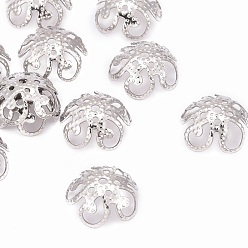 Нержавеющая Сталь Цвет 201 нержавеющая сталь 5 -лепестковые цветочные ажурные причудливые шапочки для бусинок., цвет нержавеющей стали, 10x5 мм, отверстие : 1 мм