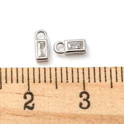 Rectangle Véritable platine plaqué rhodium 925 breloques en argent sterling, avec de la zircone cubique clair, avec cachet s, rectangle, 925mm, Trou: 6x2.5x2mm