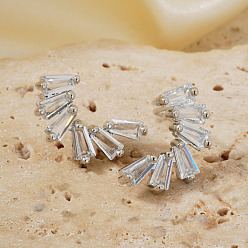 Серебро Латунь серьги, со стразами, серебряные, 18x11 мм