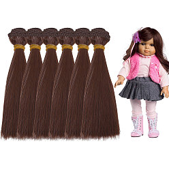 Кокосово-Коричневый 6 комплекты новых женских аксессуаров для волос, длинные и прямые накладные волосы с волшебной лентой для хвостиков, высокотемпературных париков, синтетические волосы, кокосового коричневый, 150 мм, 1 м / пачка