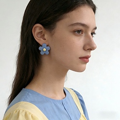 Синий Серьги-гвоздики из сплава и акрила, цветок, синие, 23 мм