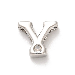 Letter Y Стойки обшивки латунь кубического циркония бусы, для изготовления именных ожерелий, долговечный, без свинца и без кадмия, алфавит, Письмо Y, 11x14.5x4.8 мм, отверстие : 2.7 мм