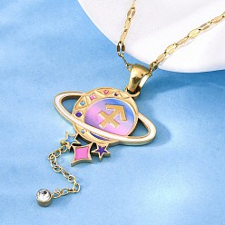 Стрелец 304 ожерелья с подвесками в виде планет и созвездий из нержавеющей стали с перламутровой эмалью, с кристально горный хрусталь, золотые, Стрелец, 15.94 дюйм (40.5 см)