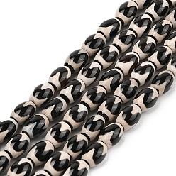 Horse Tooth Pattern Нити бусин дзи агат в тибетском стиле, природных бисера агат, окрашенная и подогревом, баррель, узор из конских зубов, 11.5~12x8 мм, отверстие : 1.2 мм, около 30 шт / нитка, 13.78~13.98 дюйм (35~35.5 см)