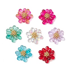 (52) Непрозрачная лаванда 7шт. подвески из прозрачного стекла в форме капли, цветок, с круглыми стеклянными бусинами и бисером и 304 открытыми соединительными кольцами из нержавеющей стали, разноцветные, 24x27x9 мм, отверстие : 2.5 мм, 7 шт / комплект