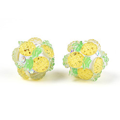 Ананас Круглые бусины из смолы в виде фруктов, с полимерной глиной и горным хрусталем, ананас, 17~21.5 мм, отверстие : 2~2.5 мм