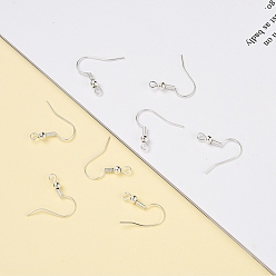 Silver Brass Earring Hooks, Ear Wire, with Horizontal Loop, Silver, 18x17x0.8mm, Hole: 2mm, 100pcs/set