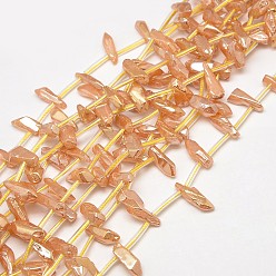 Персиковый Слойка Гальванических драгоценного камня природного кварца кристалл бисер пряди, самородки, розовые, 10~20x4~8x3~8 мм, отверстие : 1 мм, около 25 шт / нитка, 15.74 дюйм