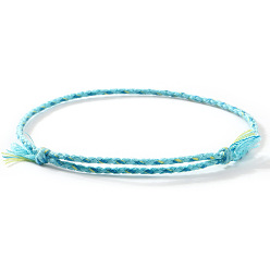 Голубой Плетеные браслеты из хлопкового шнура в стиле бохо, двухслойные браслеты для женщин, голубой, внутренний диаметр: 11 дюйм (28 см)