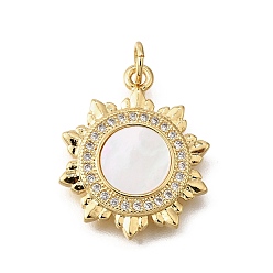 Настоящее золото 18K Подвески в форме ракушек из латуни с микропаве и кубическим цирконием, с целью перехода в кольце, без кадмия и без свинца, цветок, реальный 18 k позолоченный, 20.5x17x3 мм, отверстие : 3.5 мм