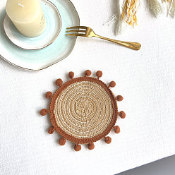 Sienna Cotton Macrame Cup Mats, Handmade Braided Coaster, Round, Sienna, 130mm