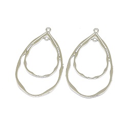Платина Подвески из сплава 2 -контурные звенья, долговечный, слеза, платина, 49.5x30x1 мм, отверстие : 1.6 мм