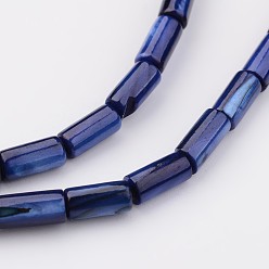 Blue Natural Shell Bead Strands, Dyed, Column, Blue, 8x4mm, Hole: 0.5mm, about 50pcs/strand, 15.7 inch