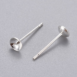 Silver 304 Stainless Steel Post Stud Earring Settings For Half Drilled Bead, Silver Color Plated, 13.5x4mm, Tray: 3.5mm, Pin: 0.8mm