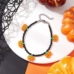 Оранжевый Браслеты с подвесками из стеклянных бусин, тыква, оранжевые, 7-1/4 дюйм (18.4 см)