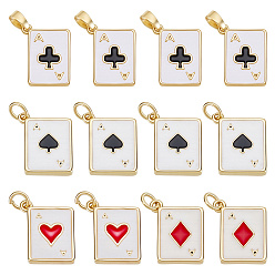 (52) Непрозрачная лаванда 12 кулоны латунные эмалевые шт., прелести игральных карт, реальный 18 k позолоченный, разноцветные, 15~17x12.5~13x2 мм, отверстие : 3~5 мм