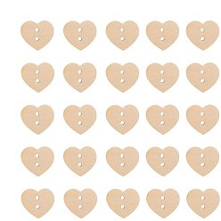 Цвет Древесины Прекрасный 2-луночное основные пришивания пуговиц в форме сердца, Деревянные пуговицы, деревесиные, 13x15 мм