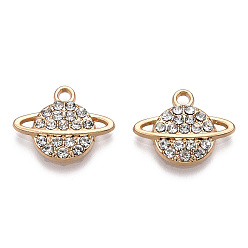 Light Gold Подвески из сплава и страза, планета, вселенная космические прелести, кристалл, золотой свет, 15x18.5x3 мм, отверстие : 2 мм