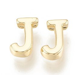 Letter J Brass Charms, Real 18K Gold Plated, Letter.J, 8x6x2mm, Hole: 0.8mm